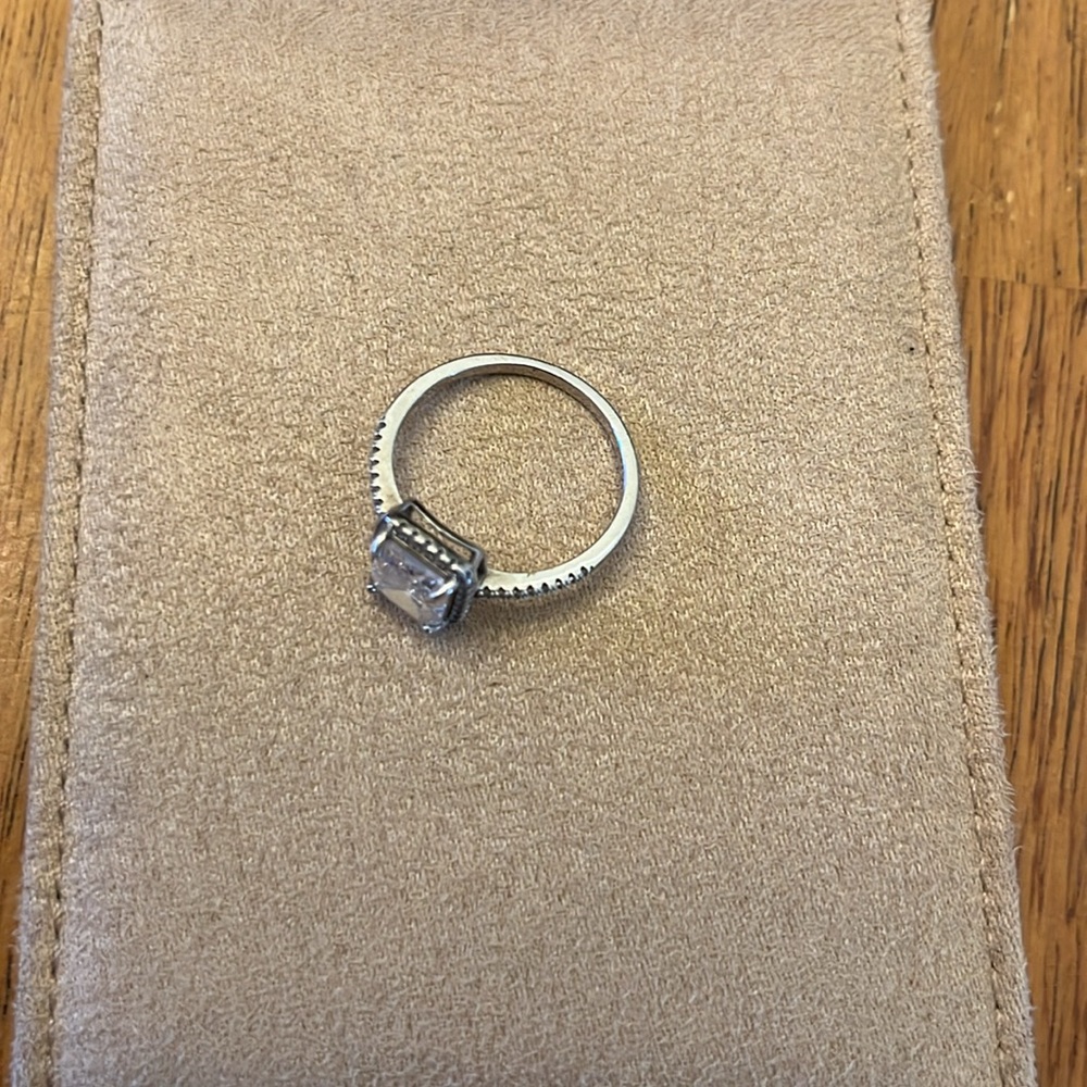 Silver Ring With Square-Cut Gemstone, Euc - image 3